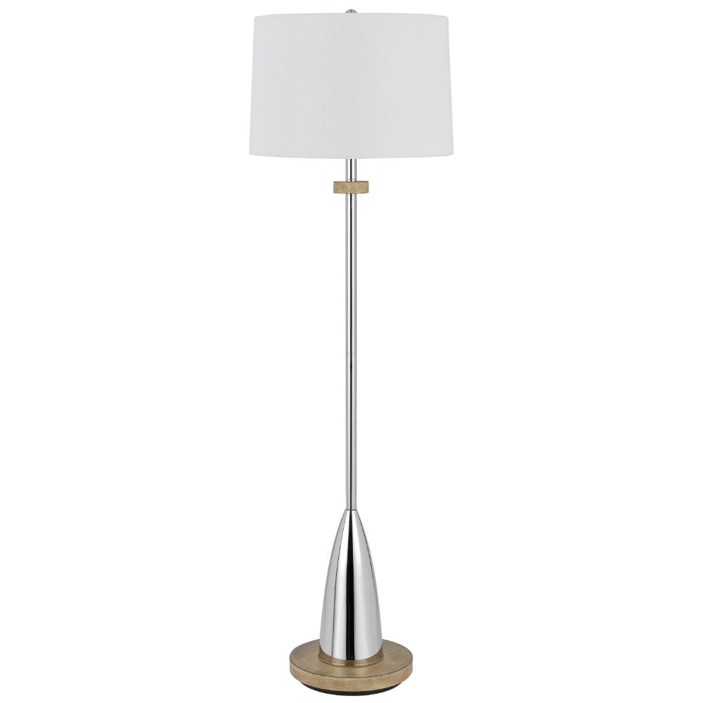 Cal Lighting BO-3054FL 150w 3 Way Lockport Metal Floor Lamp With Rubber Wood Base in Chrome/Wood