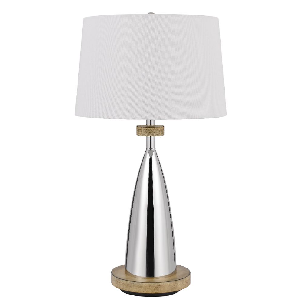 Cal Lighting BO-3054TB 150w 3 Way Lockport Metal Table Lamp With Faux Wood Finish in Chrome/Wood