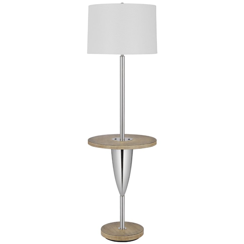 Cal Lighting BO-3054TFL 150w 3 Way Lockport Metal Floor Lamp With Rubber Wood Tray Table And Base And 1 Usb And 1 Type C Usb Charging Port  in Chrome/Wood