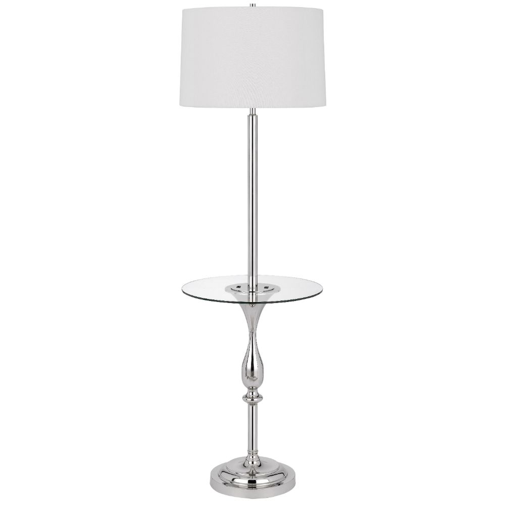 Cal Lighting BO-3056FL-CH 150w 3 Way Sturgis Metal Floor Lamp With Glass Tray Table And 1 Usb And 1 Type C Usb Charging Ports And Rubber Wood Base in Chrome 