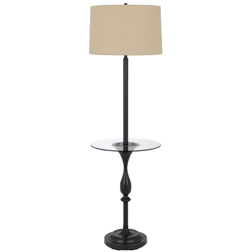 Cal Lighting BO-3056FL-DB 150w 3 Way Sturgis Metal Floor Lamp With Glass Tray Table And 1 Usb And 1 Type C Usb Charging Ports And Rubber Wood Base in Dark Bronze