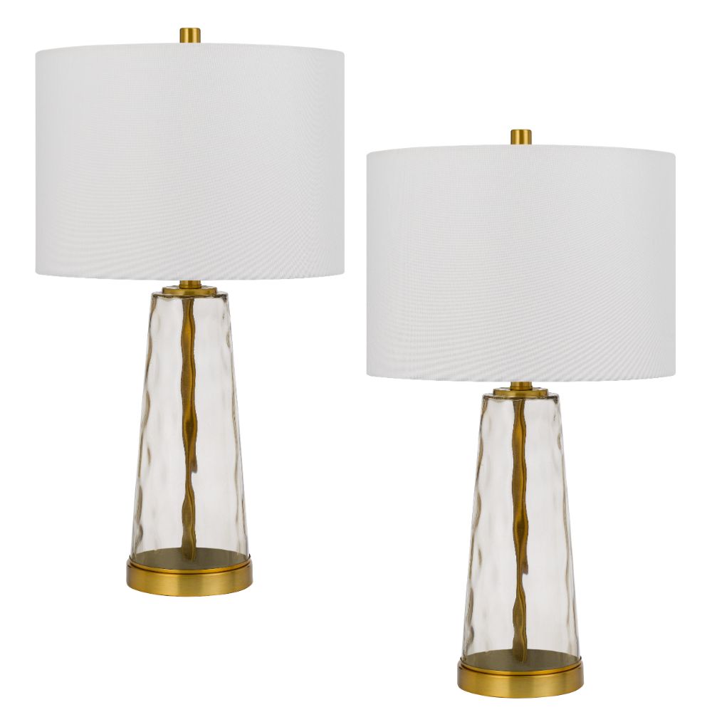 Cal Lighting BO-3059TB-2 100w Heber Glass Table Lamp. Priced And Sold As Pairs in Antique Brass/glass