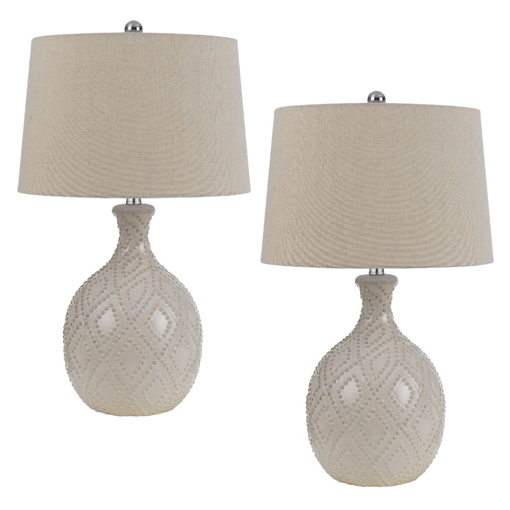 Cal Lighting BO-3064TB-2 150w 3 Way Bogalusa Ceramic Table Lamp, Priced And Sold As Pairs in Ivory