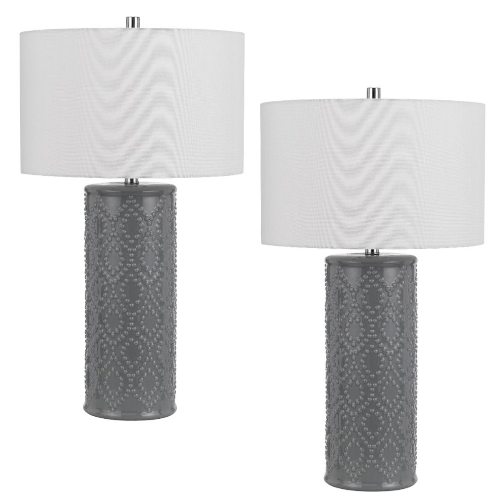 Cal Lighting BO-3065TB-2 150w 3 Way Castine Ceramic Table Lamp, Priced And Sold As Pairs in Slate Grey