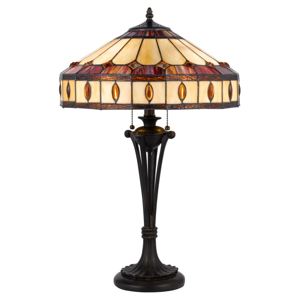 Cal Lighting BO-3077TB 60w X 2 Tiffany Table Lamp  in Black
