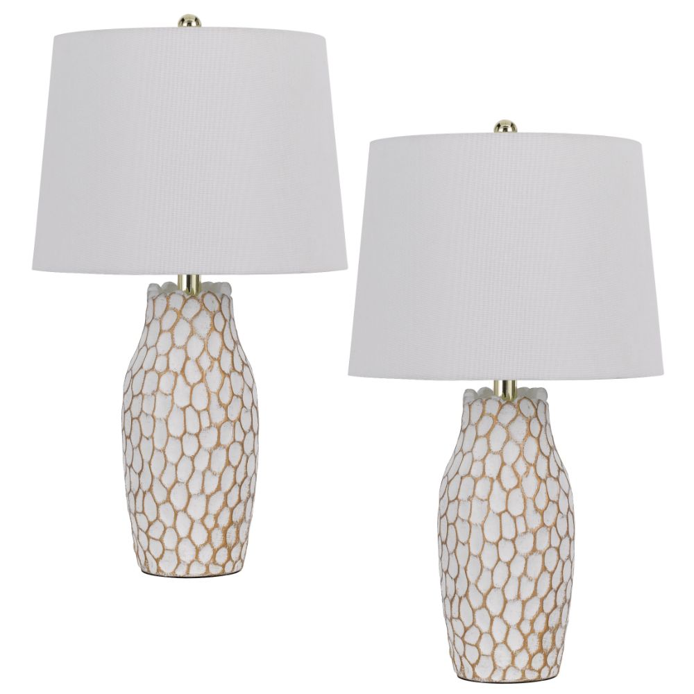 Cal Lighting BO-3084TB-2 100w Elmira Ceramic Table Lamp. Priced And Sold As Pairs in White Clay