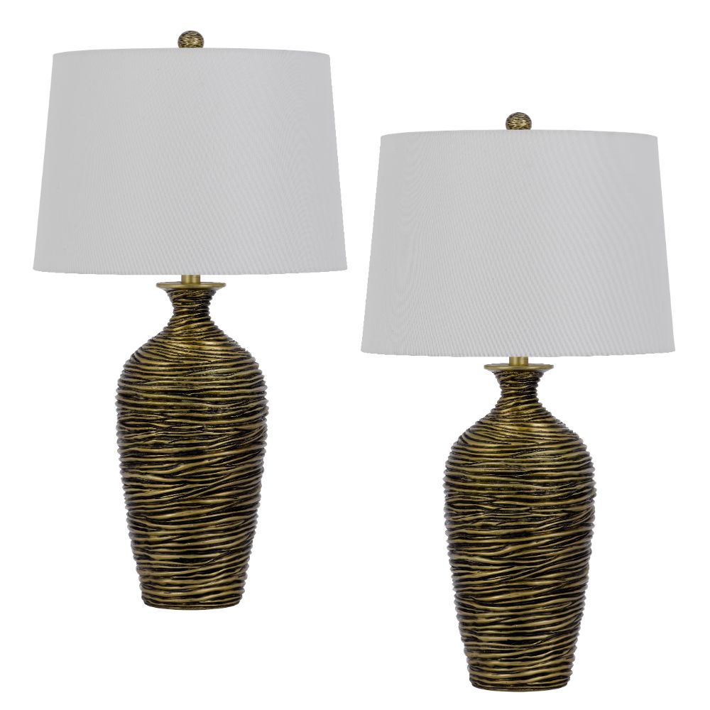 Cal Lighting BO-3090TB-2 150W 3 way Aurora resin table lamp with hardback taper drum fabric shade (sold as pairs)