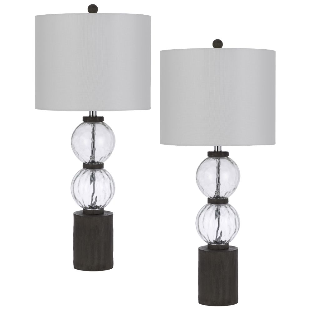Cal Lighting BO-3091TB-2 150W 3 way Mystic glass/resin table lamp with resin faux wood finish base and hardback drum fabric shade (sold as pairs)