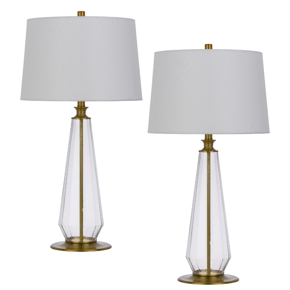 Cal Lighting BO-3092TB-2 150W 3 way Southington glass table lamp with taper drum fabric shade (sold as pairs)