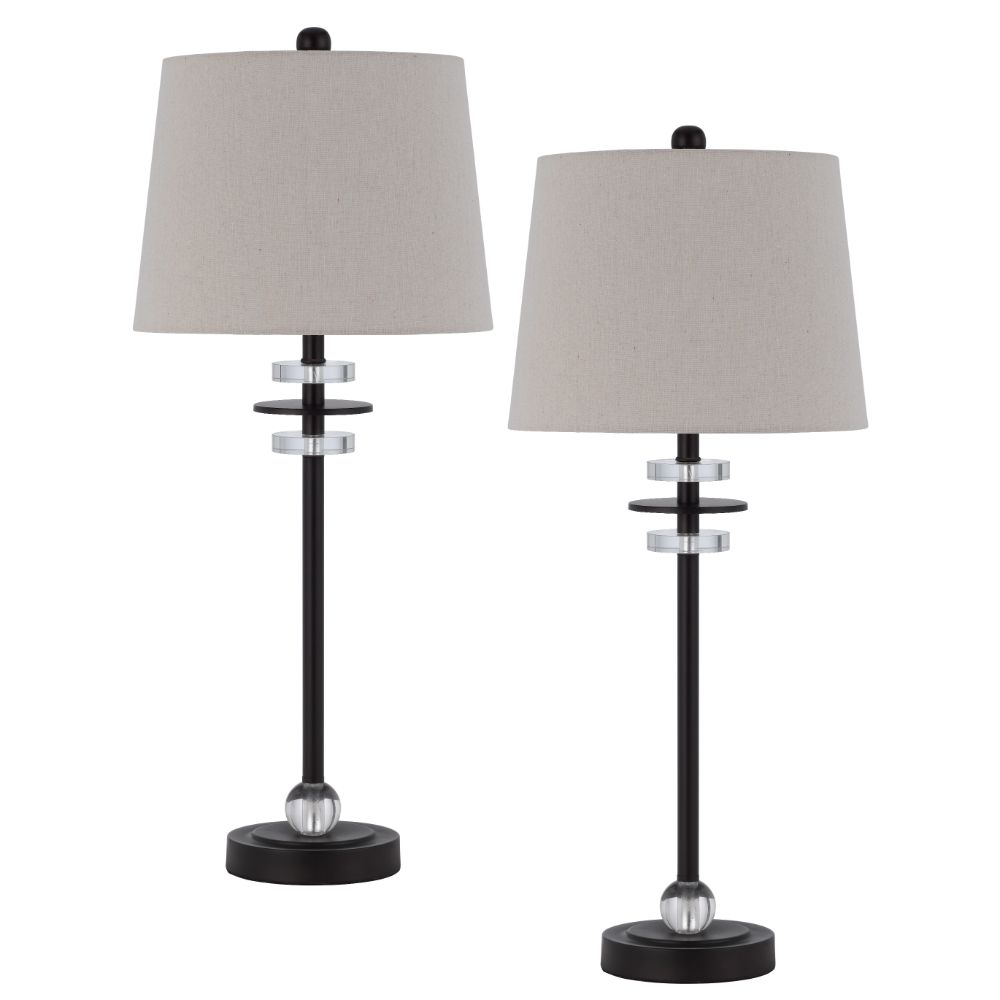 Cal Lighting BO-3093BF-2 60W Sitka buffet lamp with crystal accent font and hardback taper drum fabric shade (sold as pairs)