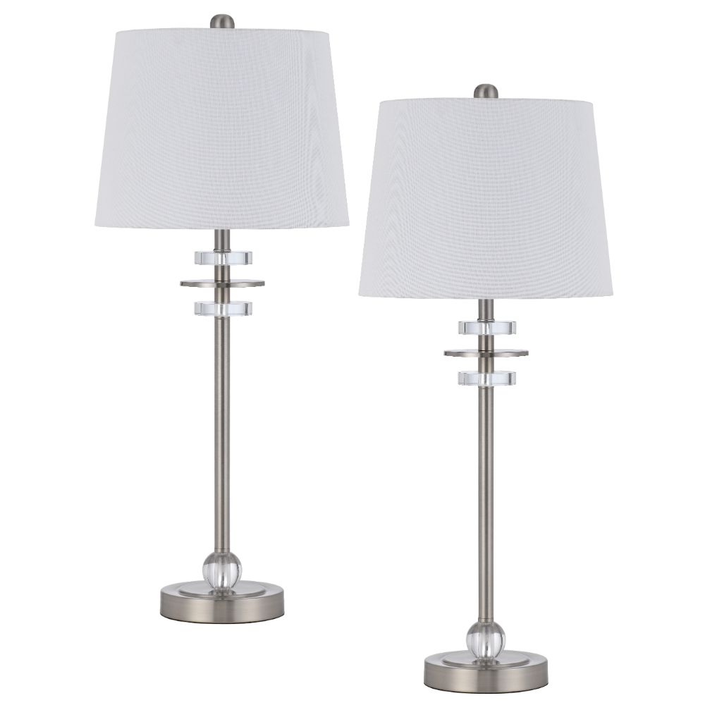 Cal Lighting BO-3094BF-2 60W Sitka buffet lamp with crystal accent font and hardback taper drum fabric shade (sold as pairs)