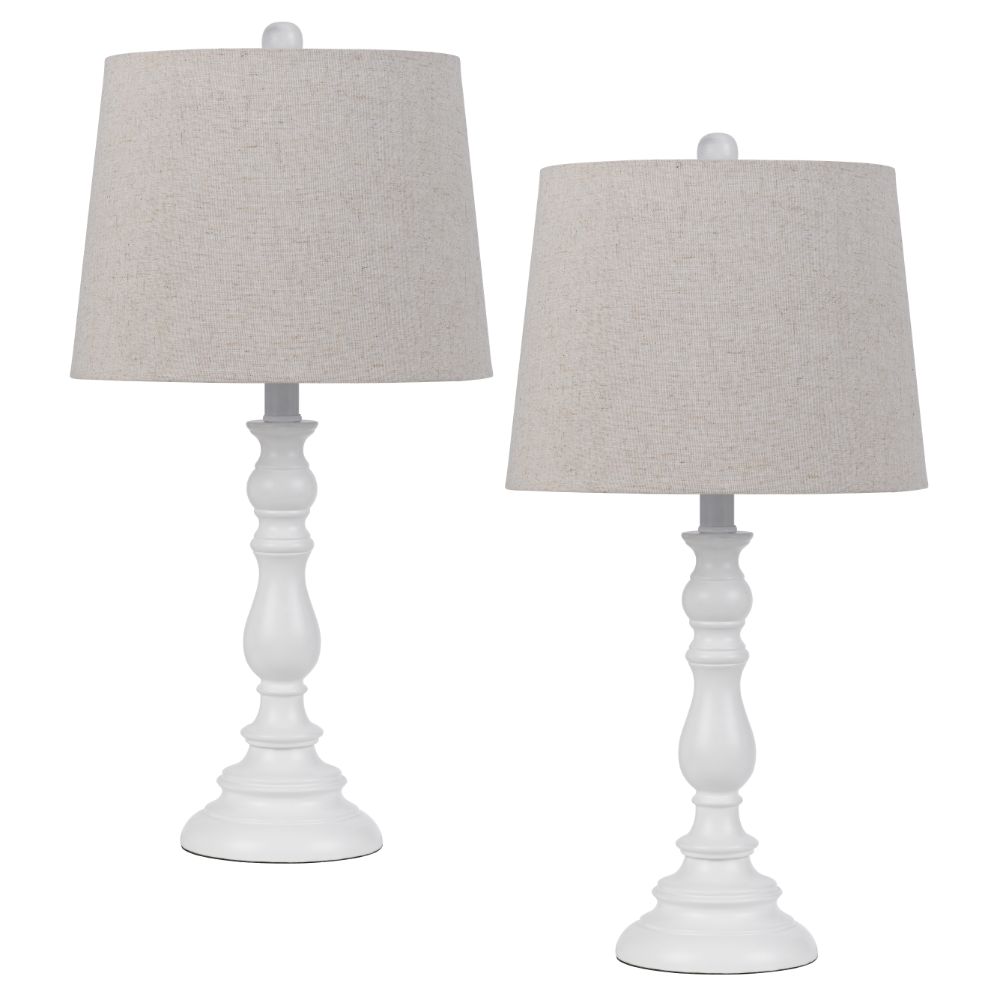 Cal Lighting BO-3096TB-2 60W Chester resin table lamp with hardback taper drum fabric shade (sold as pairs)