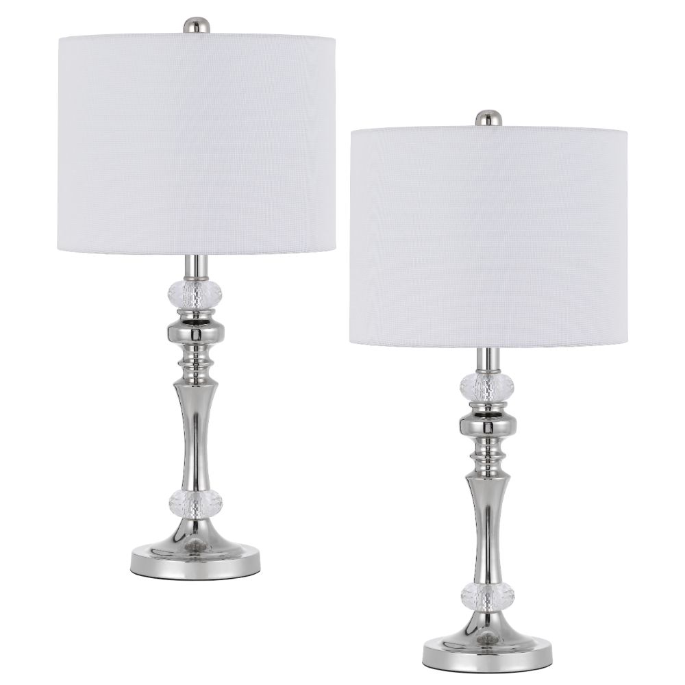 Cal Lighting BO-3097TB-2 60W Effingham metal table lamp with crystal font and hardback drum fabric shade (sold as pairs)