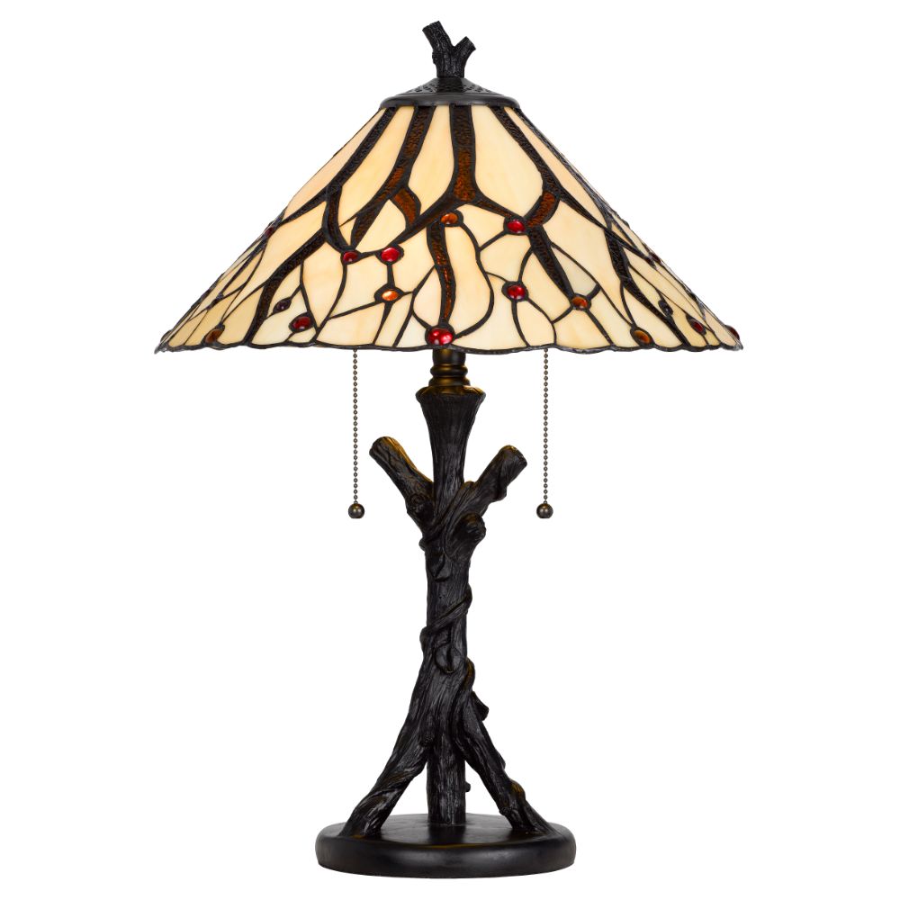 Cal Lighting BO-3104TB 60W x 2 metal/resin Tiffany table lamp 