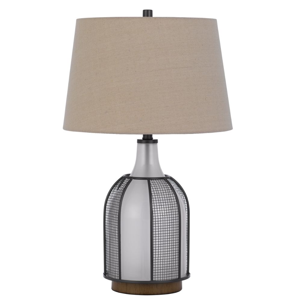 Cal Lighting BO-3124TB 150W 3 way Morgan glass table lamp with mesh guard design and taper drum linen shade