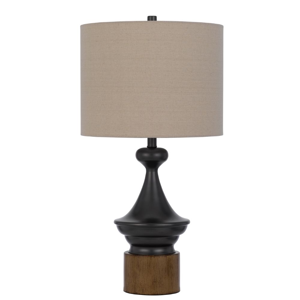 Cal Lighting BO-3125TB 150W 3 way Sterling metal/rubber wood table lamp with drum linen shade