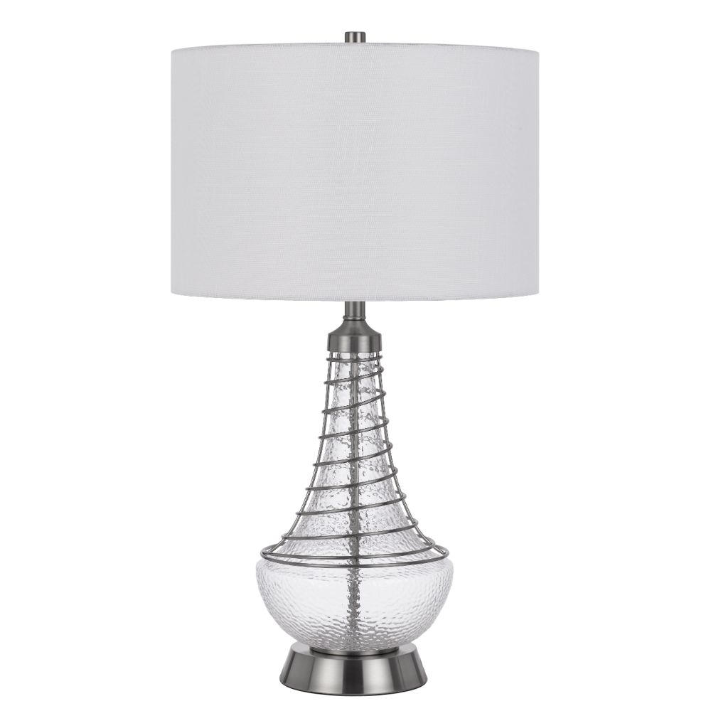 Cal Lighting BO-3130TB 150W 3 way Baraboo glass table lamp with wire guard design and drum fabric shade 