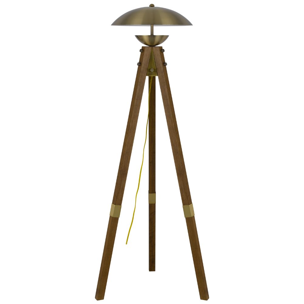 Cal Lighting BO-3801FL Lakeland 18W intergrated LED tripod rubber wood floor lamp with half domed metal shade