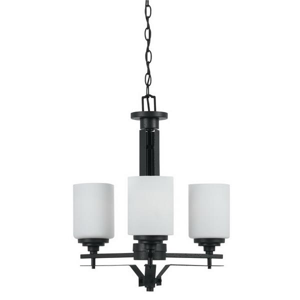 CAL Lighting FX-3505/3 60W X 3 Judson Hand Forged Iron 3 Light Chandelier With Glass Shades in Texture Black