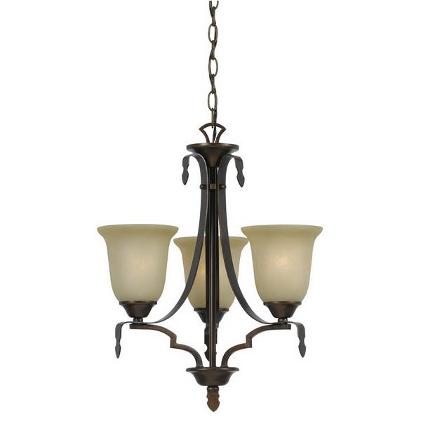 CAL Lighting FX-3506/3 60W X 3 Dabois Hand Forged Iron 3 Light Chandelier With Glass Shades in Gold Bronze