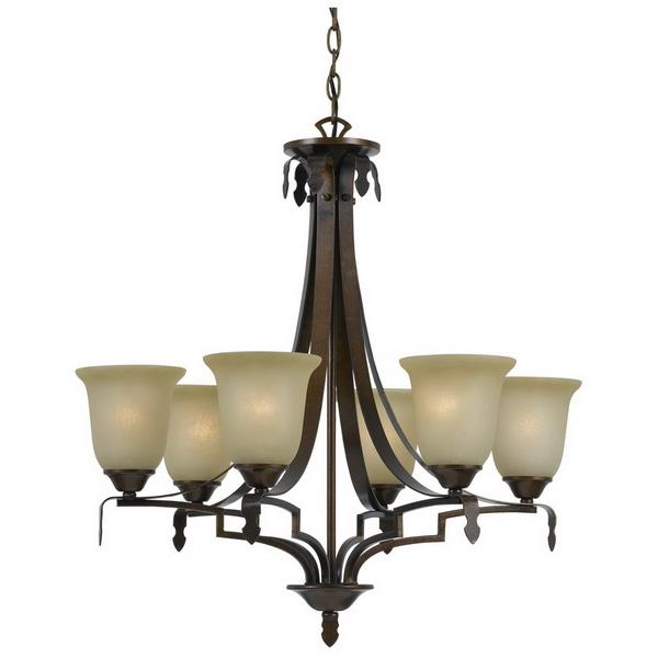 CAL Lighting FX-3506/6 60W X 6 Dabois Hand Forged Iron 6 Light Chandelier With Glass Shades in Gold Bronze