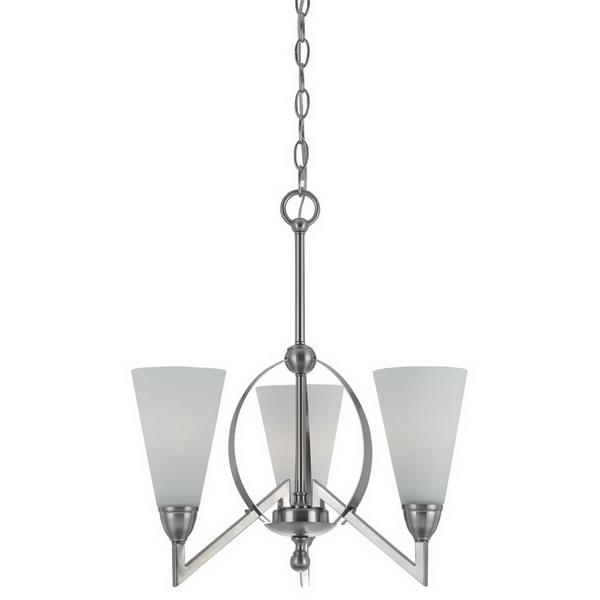 CAL Lighting FX-3508/3 60W X 3 Canroe Metal 3 Light Chandelier With Glass Shades in Brushed Steel