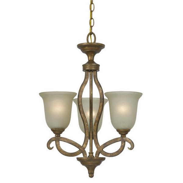 CAL Lighting FX-3512/3 60W X 3 Emmett Hand Forged Iron 3 Light Chandelier With Glass Shades in Vintage Gold