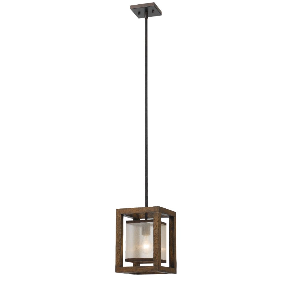 Cal Lighting FX-3536/1P Wood Mission 1 Light Pendant with Organza Shade
