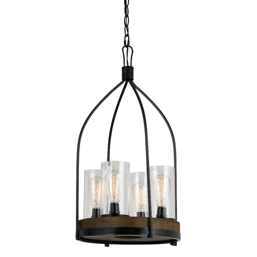 Cal Lighting FX-3614-4 60W x 4 Chardon metal/wood chandelier with glass shade