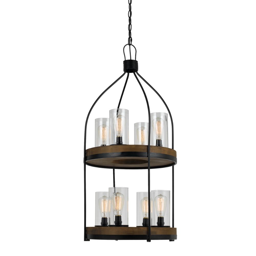 Cal Lighting FX-3614-8 60W x 8 Chardon metal/wood chandelier with glass shade