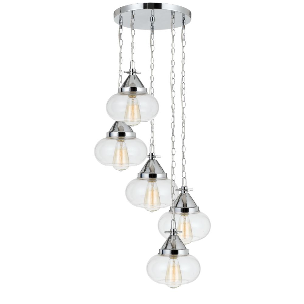 Cal Lighting FX-3624-5P Chrome 60W x 5 Maywood glass chandelier