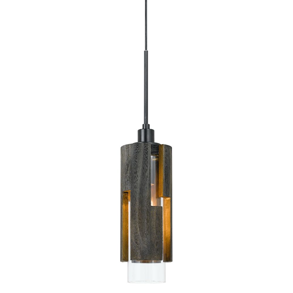 CAL Lighting FX-3641-1 60W Reggio Wood and Glass Pendant in Wood / Black