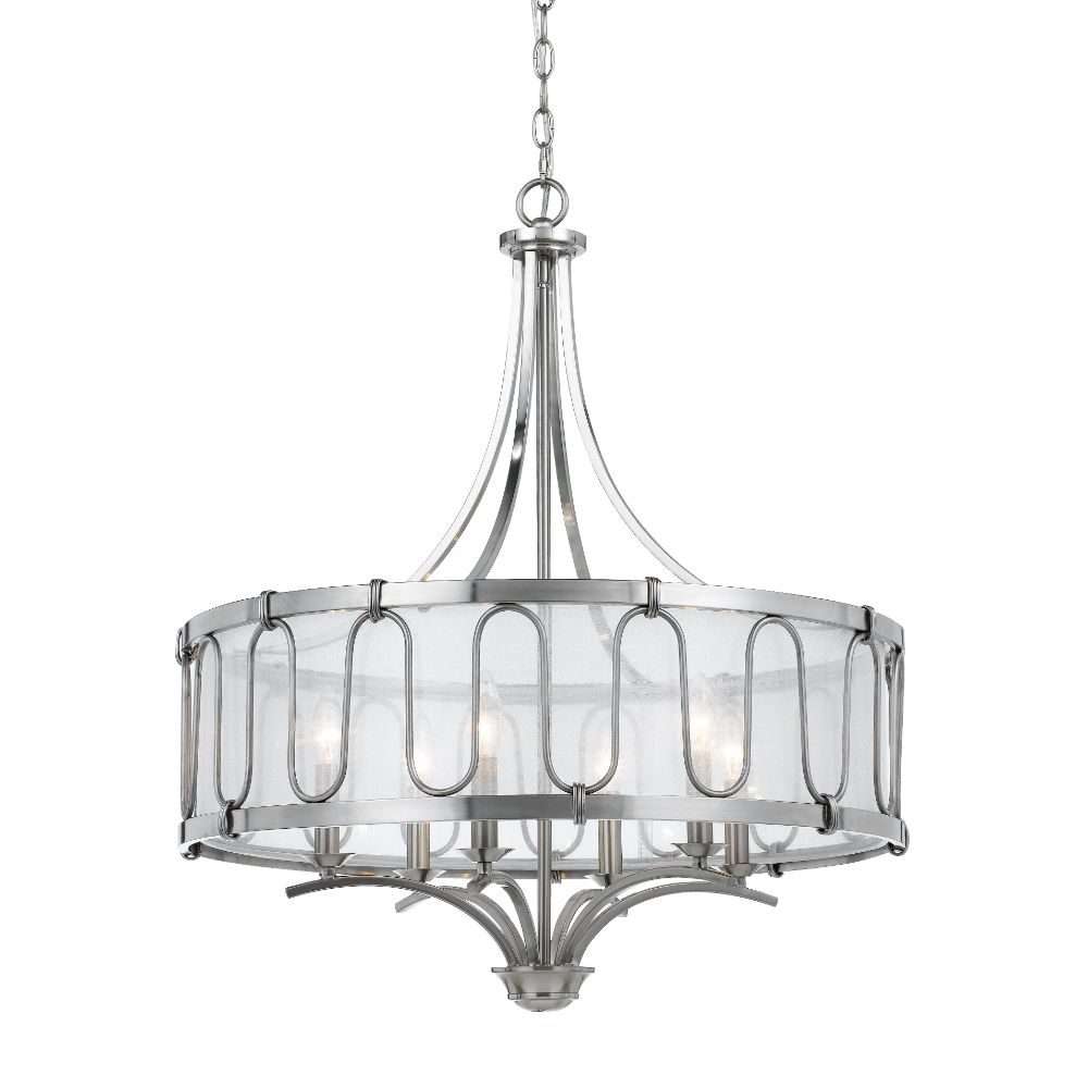 CAL Lighting FX-3646-6 60W X 6 Vincenza Metal Chandelier with Trasparent Fabric Shade in Brushed Steel