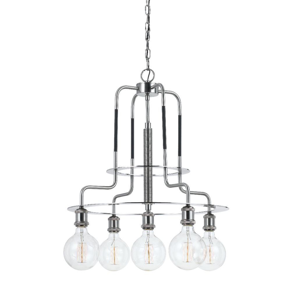 CAL Lighting FX-3652-5 60W X 5 Transformer Metal Chandelier with Edison Bulb in Brushed Steel