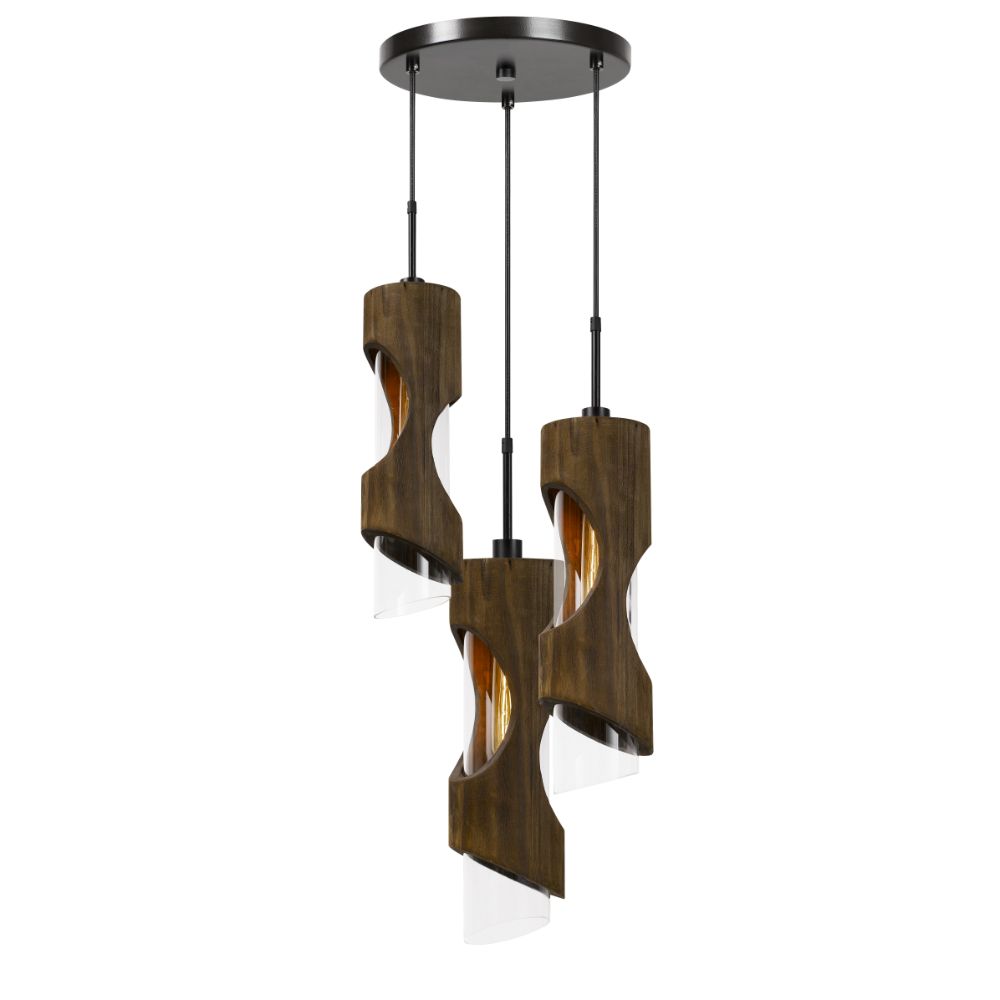 Cal Lighting FX-3669-3 Zamora 23.5 Height Glass Pendant in Smoky Wood Finish