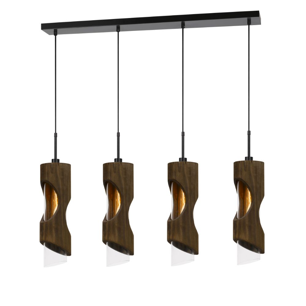 Cal Lighting FX-3669-4 Zamora 23.5 Height Glass Pendant in Smoky Wood Finish