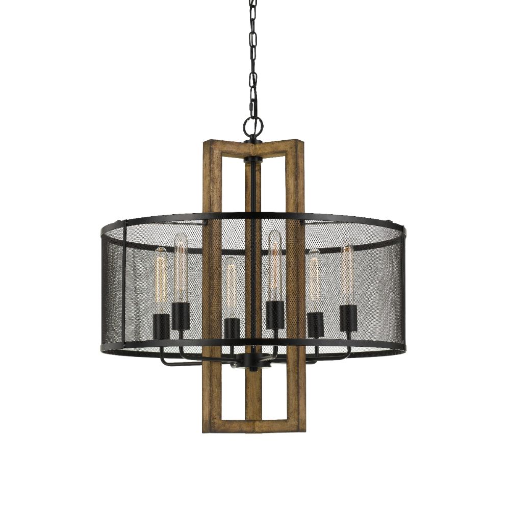 Cal Lighting FX-3678-6 Monza 29" Height Mesh Chandelier with Wood Finish
