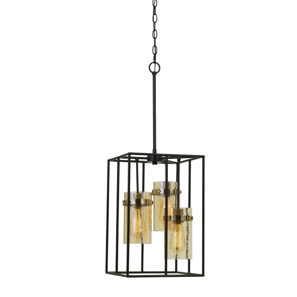 Cal Lighting FX-3680-3 Cremona 33.88" Heigh Metal Pendant with Glass Shades in Black/Antique Brass Finish