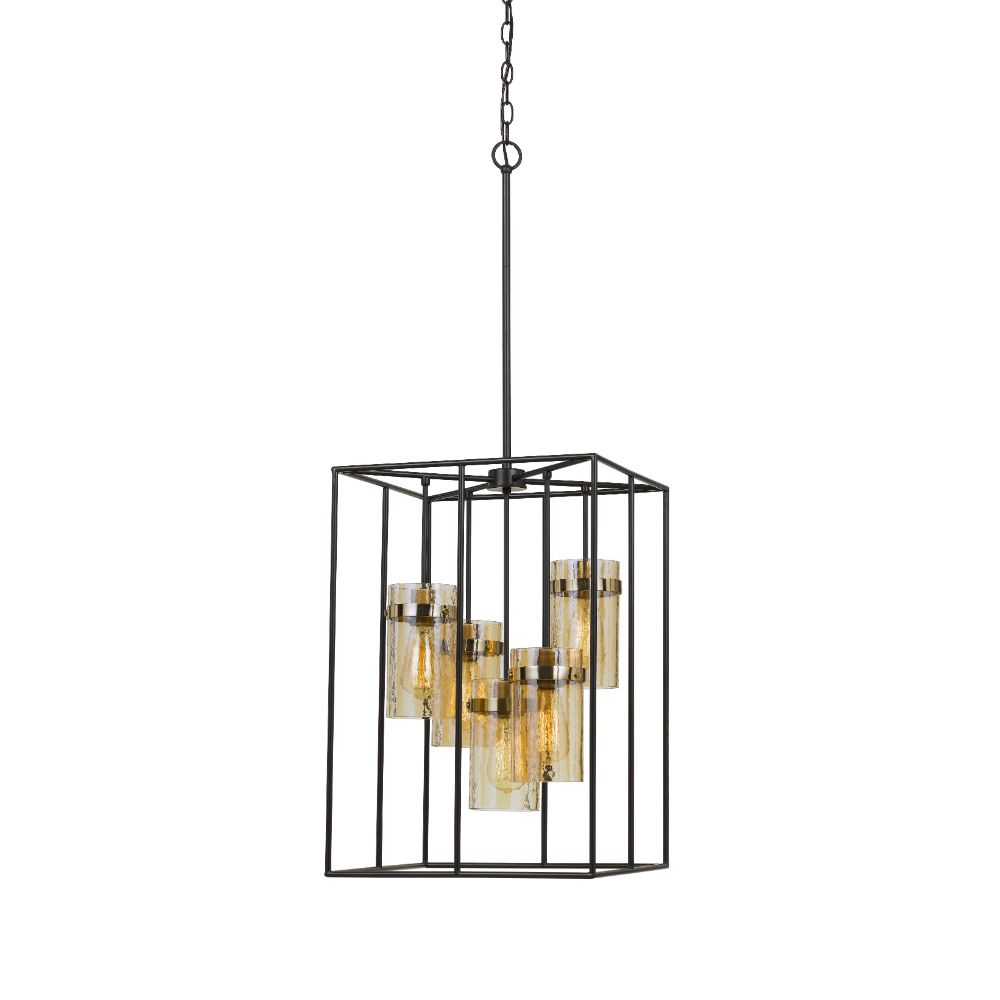 Cal Lighting FX-3680-5 Cremona 39.75" Heigh Metal Pendant with Glass Shades in Black/Antique Brass Finish