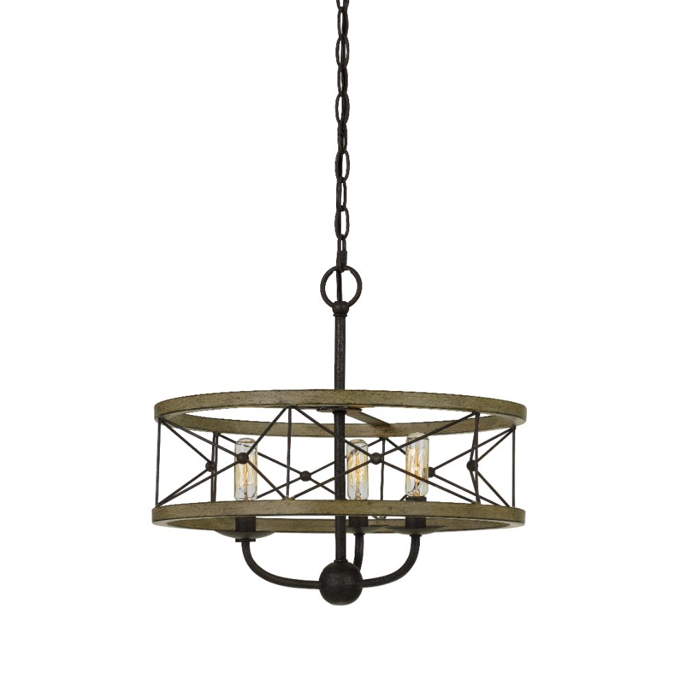 Cal Lighting FX-3685-3 Modica 16" Height Metal Pendant in Distressed Ivory and Iron Finish