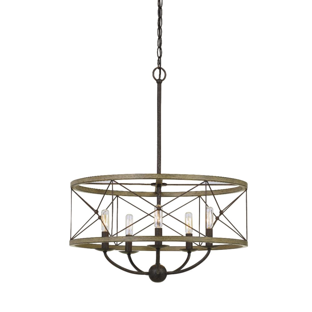Cal Lighting FX-3685-5 Modica 27.5" Height Metal Pendant in Distressed Ivory and Iron Finish