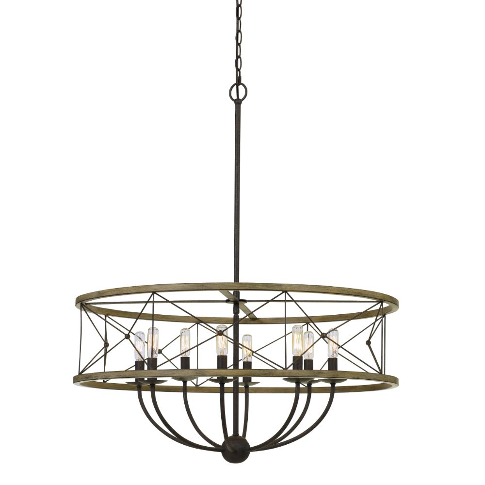 Cal Lighting FX-3685-8 Modica 36.25" Height Metal Pendant in Distressed Ivory and Iron Finish