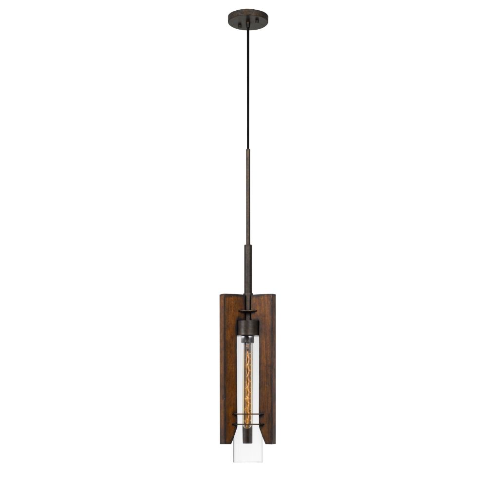 CAL Lighting FX-3690-1 60w Almeria Wood/Glass Pendant Fixture (Edison Bulb Not Included)