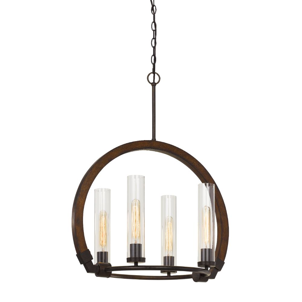 CAL Lighting FX-3691-4 60w X 4 Sulmona Wood/Metal Chandelier With Glass Shade (Edison Bulbs Not Inlcluded)