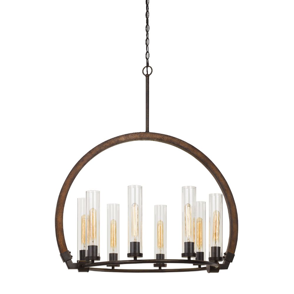 CAL Lighting FX-3691-8 60w X 8 Sulmona Wood/Metal Chandelier With Glass Shade (Edison Bulbs Not Included)