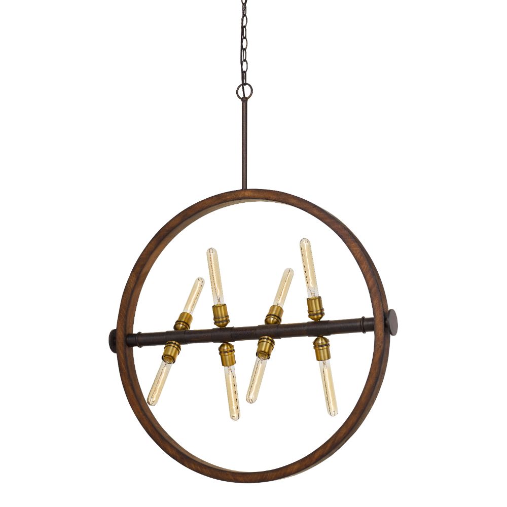 CAL Lighting FX-3692-8 60w X 8 Teramo Wood/Metal Chandelier With Glass Shade (Edison Bulbs Not Included)