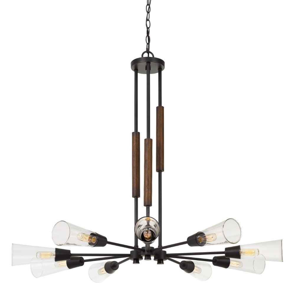 CAL Lighting FX-3693-9 60w X 9 Vasto Wood/Metal Chandelier With Glass Shade (Edison Bulbs Not Included)