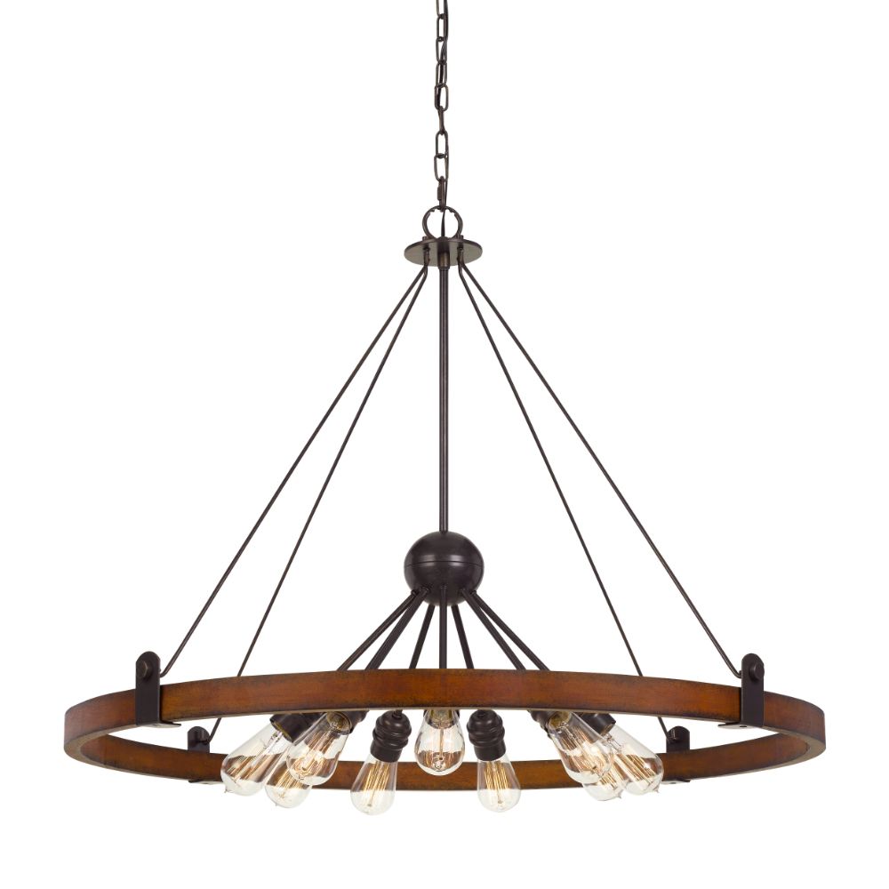 CAL Lighting FX-3698-9 60w X 9 Lucca Wood/Metal Chandelier (Edison Bulbs Not Included)
