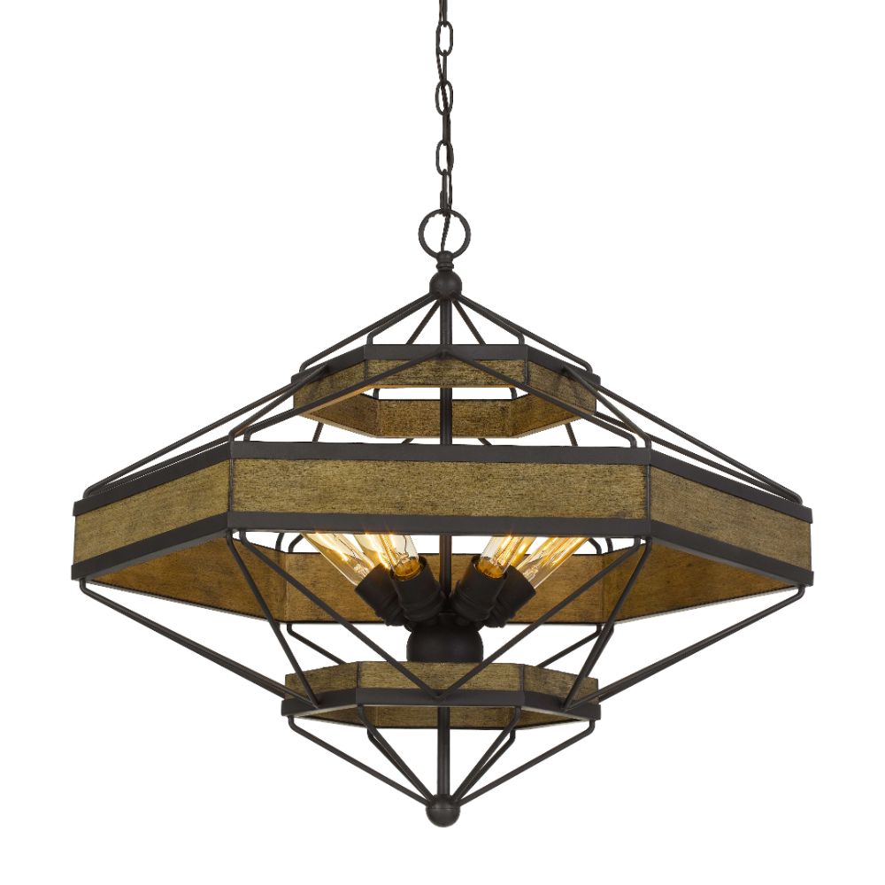 CAL Lighting FX-3702-6 Alicante 60w X 6 Pine Wood/metal Chandelier  (edison Bulbs Not Included) in Wood/black