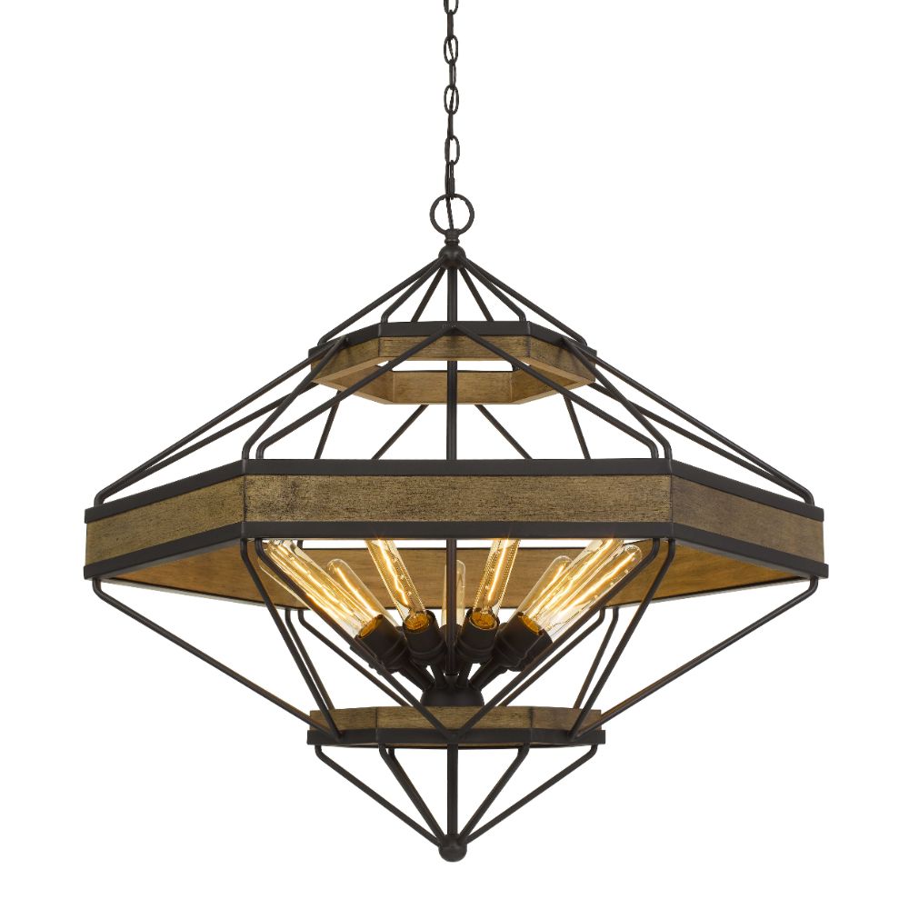 CAL Lighting FX-3702-9 Alicante 60w X 9 Pine Wood/metal Chandelier  (edison Bulbs Not Included) in Wood/black
